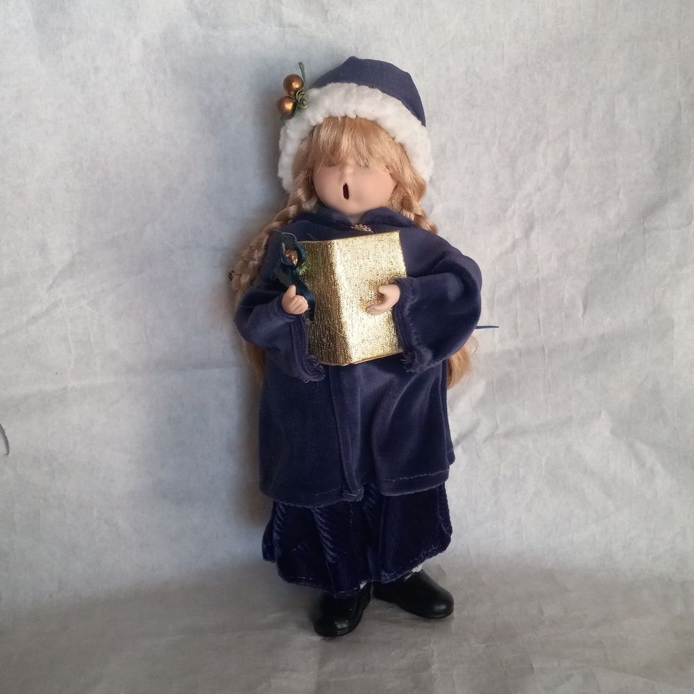 Sun Point Porcelain Doll W/Blue Velour Outfit 11 Inch
